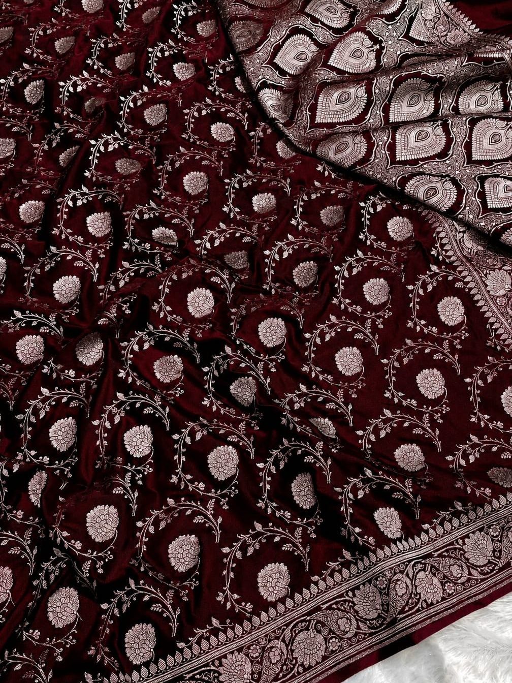 Banarasi Satin Allover Floral Jaal, photograph 1 of 12